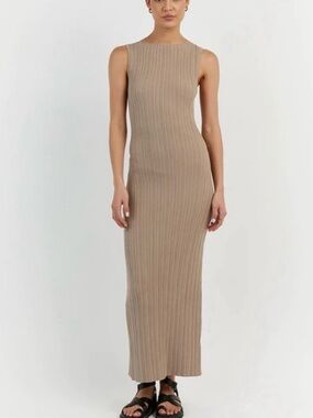 DISSH Sleeveless Ribbed Maxi Dress in Taupe